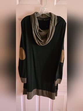 Black and Brown Cowl Neck Sweater Dress with Elbow Patches